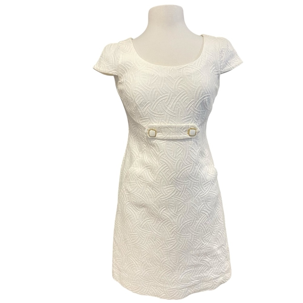 Luisa Spagnoli designer dress made Italy white texture short sleeve 100% cotton